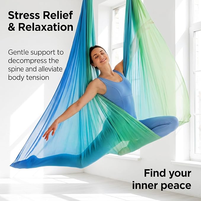 Dark Green Aerial Yoga Hammock, 400×180 Cm Flexible Silk Swing, Ideal for Relaxation and Stress Relief for Sports Enthusiasts