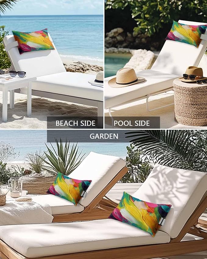 Pack of 4 Colorful Oil Painting Lumbar Pillow Covers, Outdoor Waterproof Throw Pillow Covers Set, Modern Abstract Art Rainbow Color Decorative Cushion Case for Patio Beach, 12x20 Inch