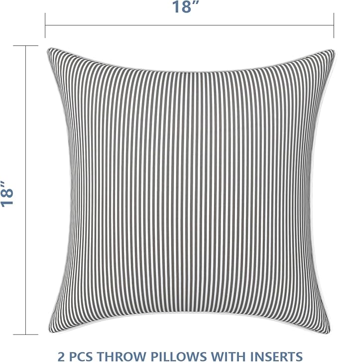 LVTXIII Outdoor/Indoor Throw Pillows, Decorative Patio Accent Pillows, Fluffy Water Repellent Garden Cushions for Home Patio Coach Sofa Use, 18×18 Inch, Pack of 2, Strip Grey