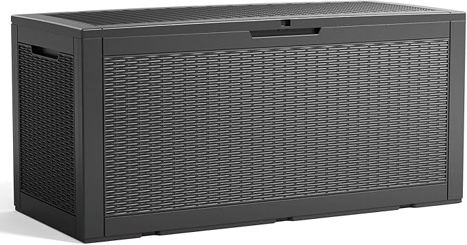 120 Gallon Waterproof Large Resin Deck Box, Lockable Storage Container for Patio Cushions, Garden Tools, Indoor & Outdoor (Black)