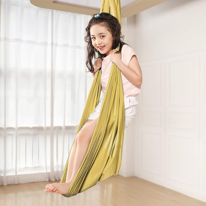 Kids Sensory Therapy Swing Hammock Children's Swing Hammock Indoor Elastic Cuddle Pod Swing for Autism Boys Girls with ADHD SPD Asperger's Sensory Integration Special Needs (Gold)