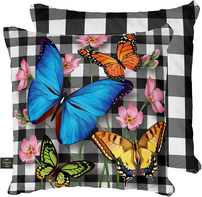 Briarwood Lane Spring Indoor/Outdoor Pillow 17x17 Checkered Butterflies for Spring Pillow