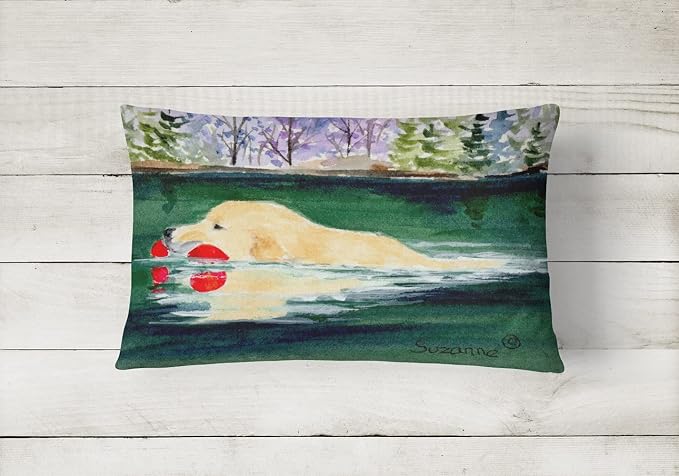 Caroline's Treasures SS8935PW1216 Golden Retriever Canvas Fabric Decorative Pillow Machine Washable, Indoor Outdoor Decorative Pillow for Couch, Bed or Patio, 12HX16W
