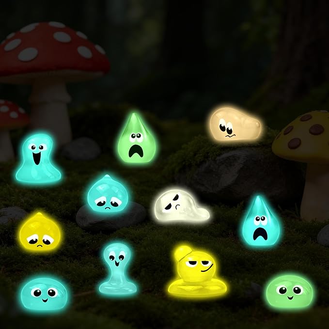 64 Pcs Luminous Mini Resin Water Elves Figurines Glow in the Dark Tiny Little Resin Figures for Halloween Micro Landscape Fairy Garden Decor