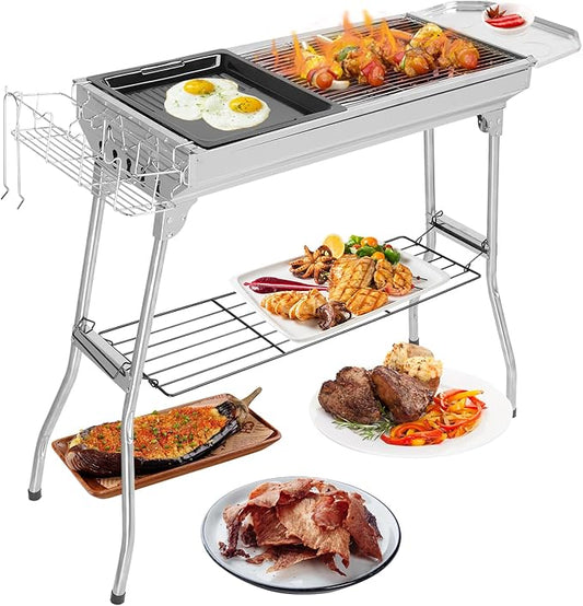 Outvita Portable Charcoal Grill, 39 x 12x 28" Foldable Barbecue Grill, Stainless Steel BBQ Grill for Outdoor Cooking Camping Hiking Picnic Garden Beach Party(Large)