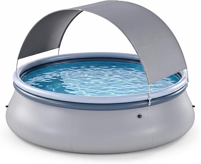 Inflatable Swimming Pool with UPF 50+ Sunshade Canopy, 94.5" x 55.5" Blow Up Pool for Backyard Patio, Premium Tear-Resistant PVC Above Ground Family Lounge Pool, Gray & Blue (94.5" x 55.5")