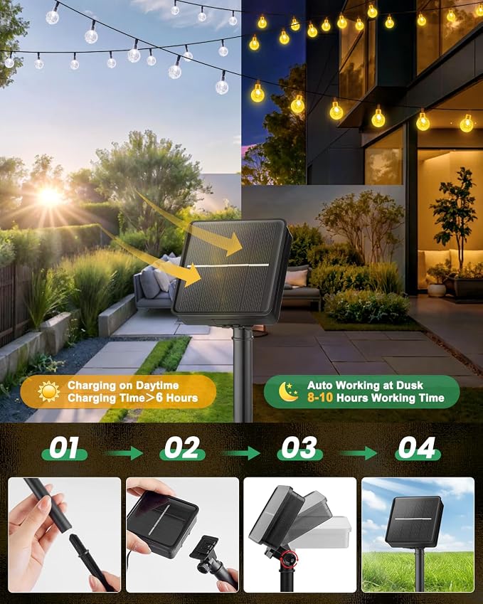 Brightown Solar String Lights Outdoor 60 LED 36FT with 8 Lighting Modes, Waterproof Solar Powered Crystal Globe Patio Lights for Garden Yard Porch Wedding Party Decor (Warm White)