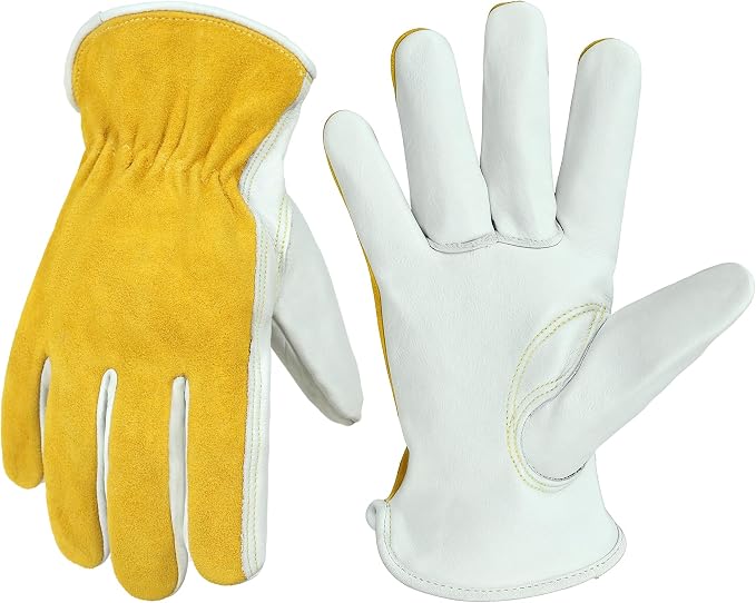 HANDLANDY Leather Gardening Gloves, Leather Work Gloves for Men Women | Durable Utility Men Women Garden Yard Working Glove, for Landscaping, Mechanic, Construction, Driving, Farming, Ranching