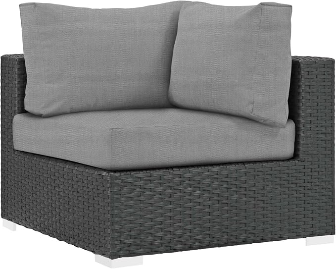 Modway Sojourn Wicker Rattan 5 Piece Outdoor Patio Sunbrella Sectional Set in Canvas Gray