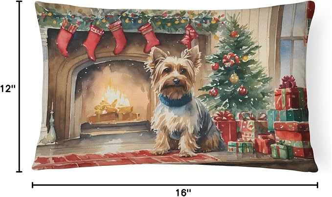 Caroline's Treasures DAC2755PW1216 Silky Terrier Cozy Christmas Throw Pillow Machine Washable, Indoor Outdoor Decorative Pillow for Couch, Bed or Patio, 12HX16W