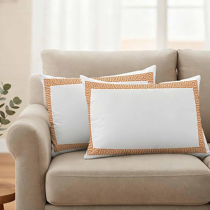 Outdoor Pillow Covers Set of 2, Abstract Greek Inspired Art Decorative Throw Pillow Covers 20X12IN, Orange Twist Line Key Pattern Throw Pillows Protector Cushion Case for Patio,Couch,Sofa,Garden