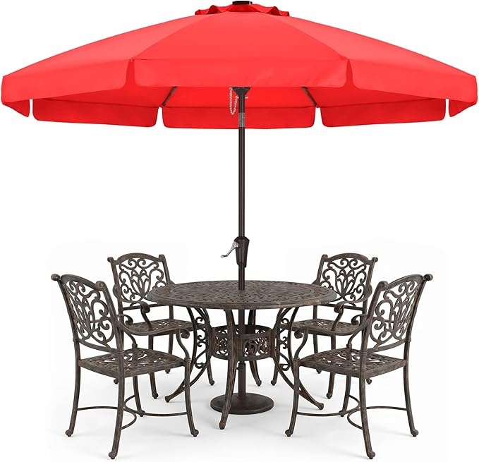 ABCCANOPY 10ft Scalloped Patio Umbrella, Outdoor Table Umbrella with Tilt and Crank, Fiberglass Ribs Deck Umbrella for Patio, Pool, Garden, Picnic (Red)