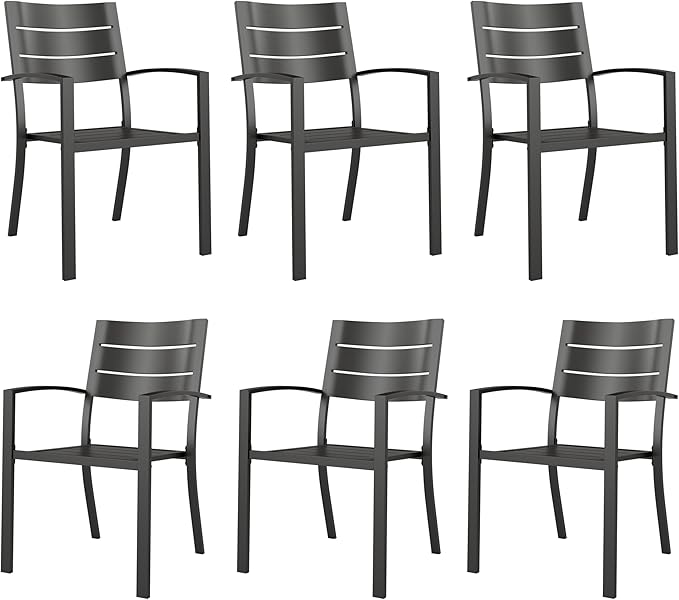 Sophia & William Metal Outdoor Dining Chairs Set of 6 - Stackable Black Patio Chairs, 300lb Capacity