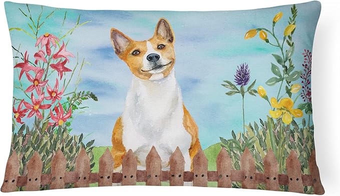 Caroline's Treasures CK1254PW1216 Basenji Spring Canvas Fabric Decorative Pillow Machine Washable, Indoor Outdoor Decorative Pillow for Couch, Bed or Patio, 12HX16W