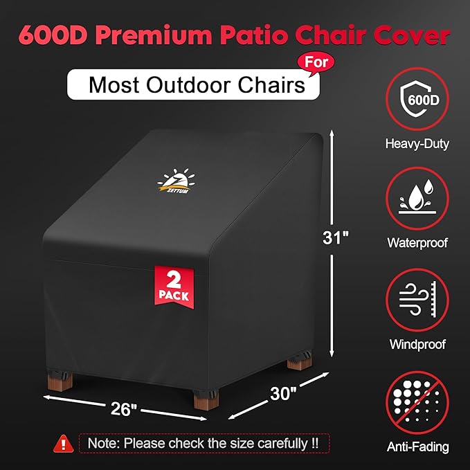 Zettum Patio Chair Covers 2 Pack - 600D Outdoor Lounge Deep Seat Cover Waterproof Heavy Duty, Lawn Furniture Cover for Wicker Chair, Swivel Chair, Rocking Chair, Single Sofa Chair - 26 x 30 x 31 Inch