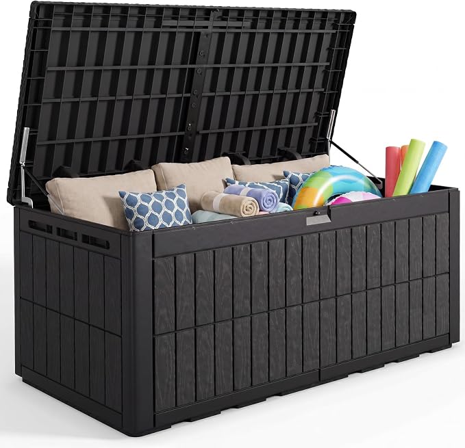 Quictent 220 Gallon Resin Deck Box, Heavy Duty Outdoor Storage Bench, Weatherproof Waterproof Lockable Container for Patio Furniture, Cushions, Pool & Garden Supplies