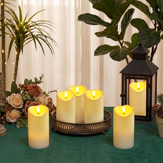 Homemory Waterproof Candles Outdoor, 6 Pack 3"x6" Flameless LED Pillar Candles with Remote & Timer, Battery Operated Flickering Candles for Patio, Garden, Lantern, Outdoor Decor