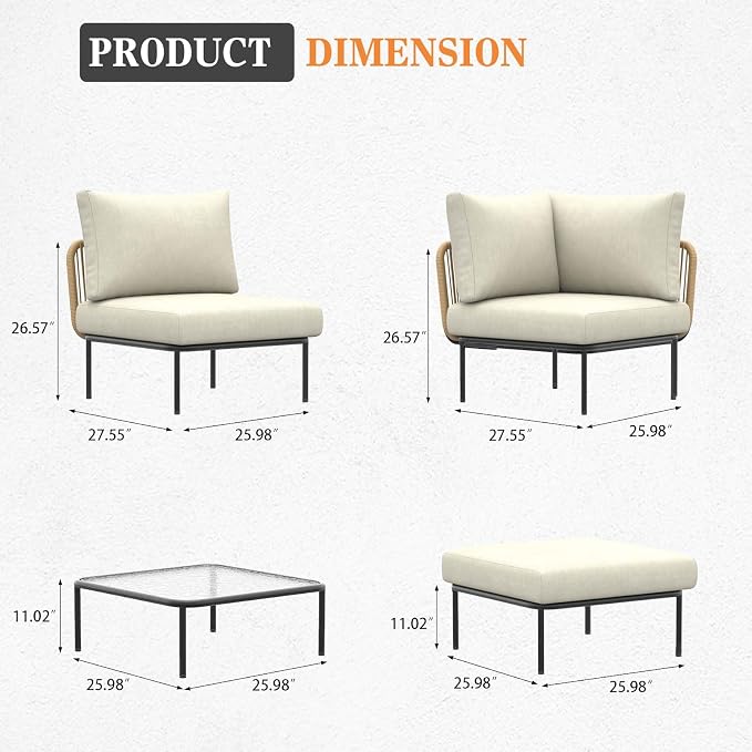 11 Piece Modern Outdoor Rope Wicker Sectional Patio L-Shaped Conversation Sofa Set Deep Seating with Thick Cushions