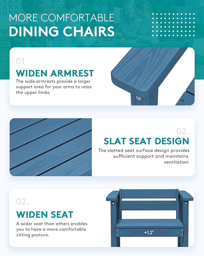 SERWALL 60" - 83" Expandable Outdoor Dining Table and 6 HDPE Chairs, Blue | Outdoor Dining Set for 6, All Weather Aluminum and HDPE Outdoor Furniture Set, Extendable Patio Dining Table