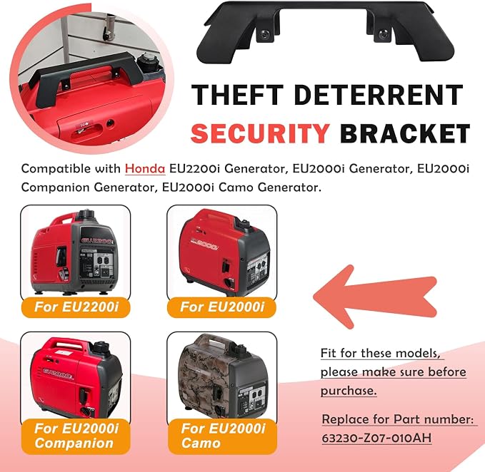 Theft Deterrent Security Bracket/Generator Theft Deterrent Protection Bracket Fit for Honda EU2200i, EU2000i, EU2000i Companion, EU2000i Camo Generator, Replacement for 63230-Z07-010AH
