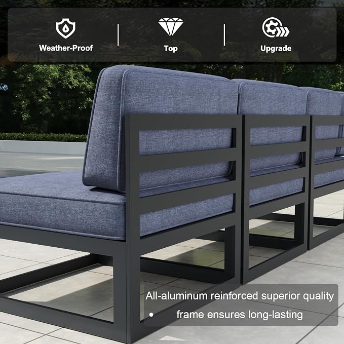 6 Pieces Aluminum Patio Furniture Set with Coffee Table, Metal Outdoor Conversation Sofa Set with Seating Cushions