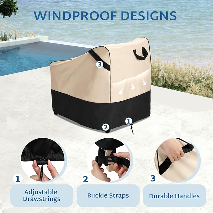 FORSPARK Waterproof Outdoor Chair Covers, Heavy-Duty Patio Chair Covers 2-Pack, Universal Fit for Lawn Furniture, Fits up to 33.5”W x 31.5”D x 36”H, Khaki