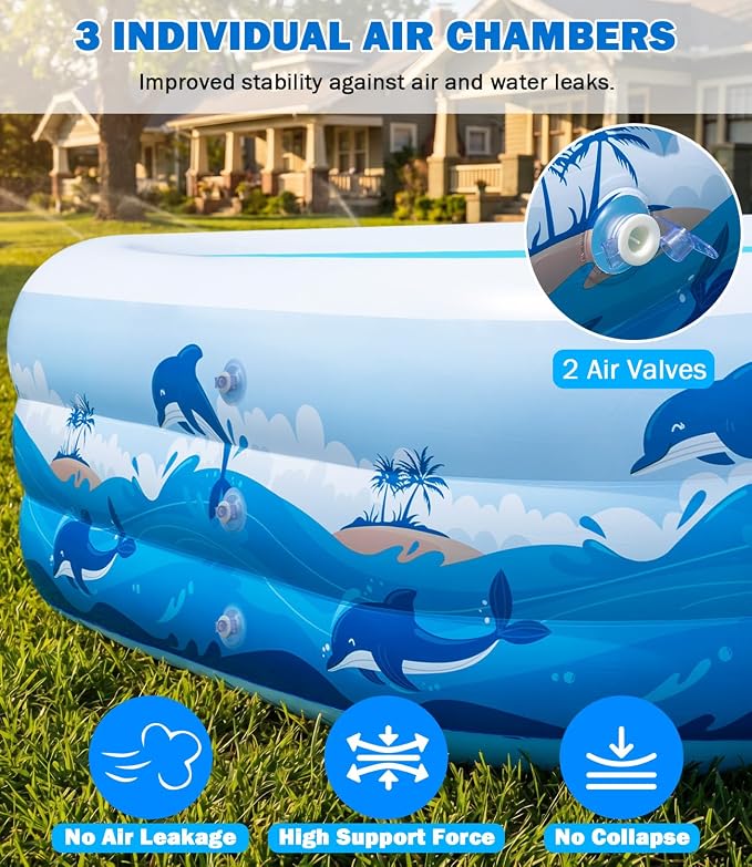 165"x76"x22" Inflatable Pool with Electric Pump, Large Blow Up Family Swimming Pool for Adults & Kids, Thickened Heavy Duty Backyard Water Party Pool