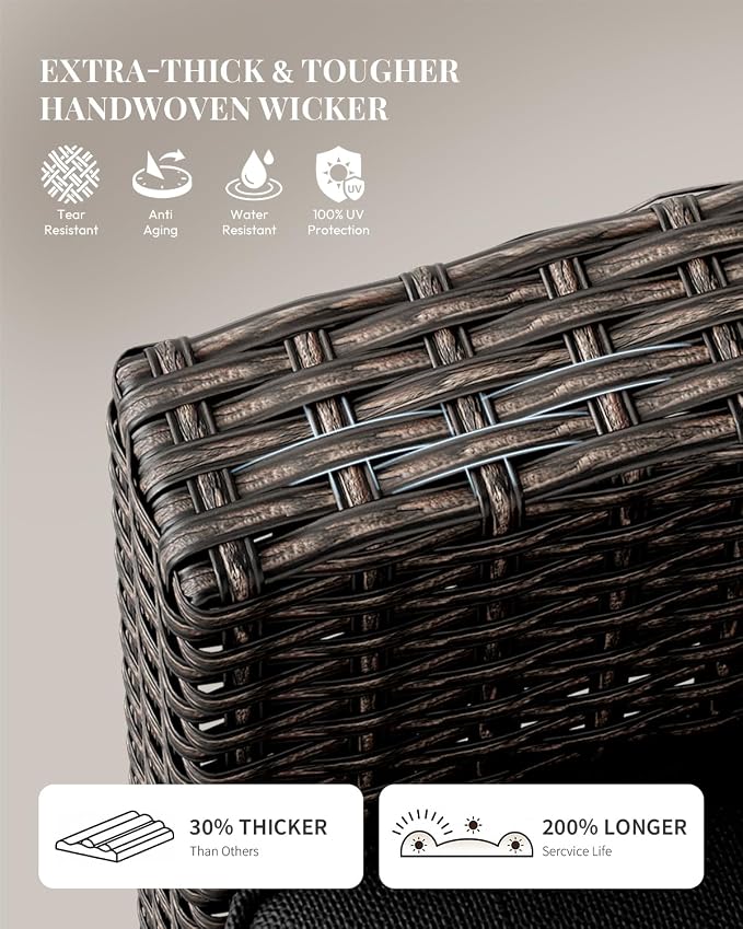 WWR Furniture Set-30% Thicker Wicker-Luxury 4 Piece PatioWicker Outdoor Patio Conversation Set with Extra Wide & Thick Cushions, Swivel Rocking Chairs for Backyard, Porch & Deck