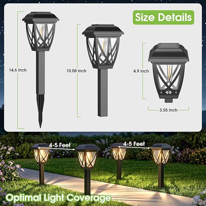 Solar Pathway Lights Outdoor 10 Pack, Warm White | Auto On/Off Waterproof Energy Saving LED Landscape Outside Lights for Garden Yard, Walkway, Driveway Decor