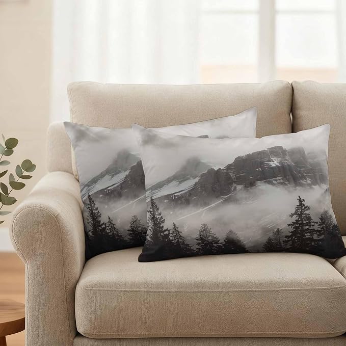 National Parks Waterproof Outdoor Pillow Covers Set of 2 Home Decor, Canadian Smokey Mountain Cliff Idyllic Pillowcase Patio Pillow Covers for Couch Bench Furniture Garden 20x12in