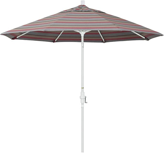 California Umbrella 9' Rd Tahoe Series Aluminum Patio Umbrella, Crank Lift, Collar Tilt, White Finish, Sunbrella Gateway Blush Fabric