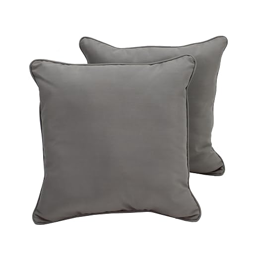 Factory Direct Partners Presidio 18" x 18" Square Decorative Throw Pillow Set with Piping for Indoor/Outdoor Furniture; UV, Fade, Weather-Resistant Olefin Fabric (2-Pack) - Gray, 13810-GY