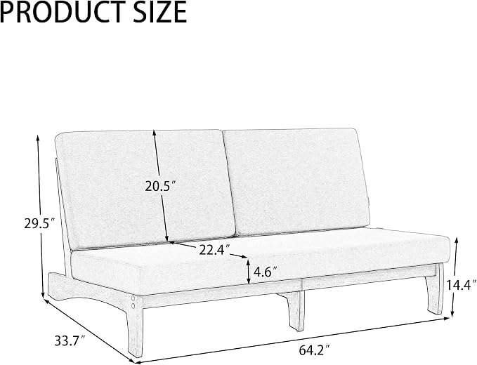 Outdoor Furniture Patio Couch, Weather Resistant 3-Seater Patio Sofa with Removable Cushion, Teak Wood Frame for Porch & Backyard Seating - Light Camel