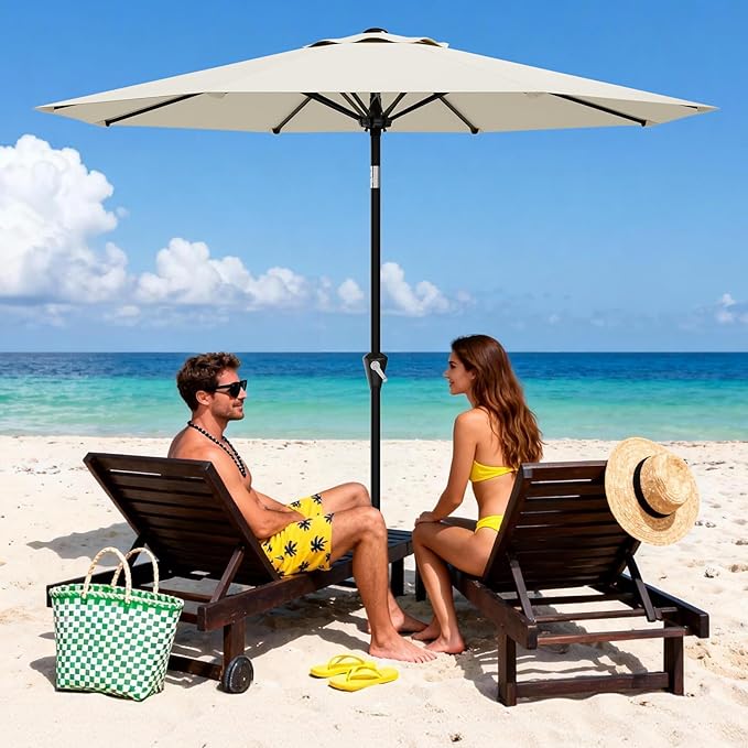 Garvee 10FT Patio Umbrella - Outdoor Table Umbrella with Smooth Crank Lift, Push Button Tilt and 8 Sturdy Ribs - Market Umbrella UV Protection Waterproof for Pool, Deck, Yard, Garden