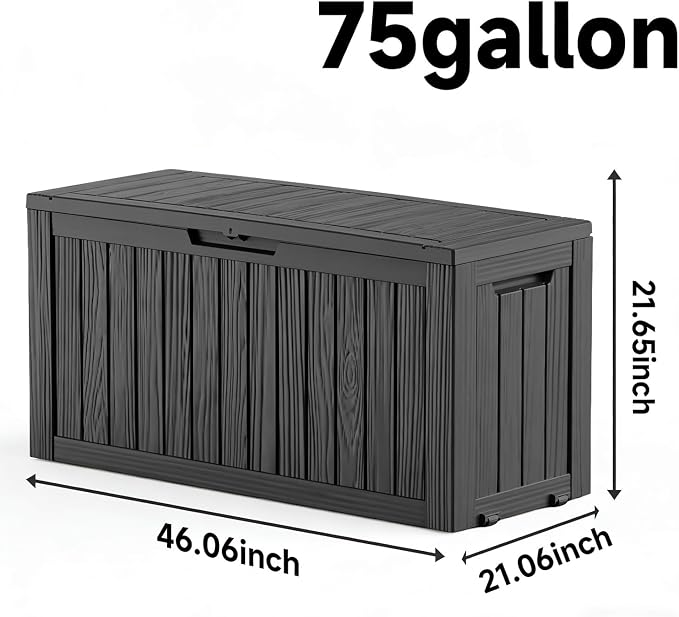 Pepe Tee Waterproof Resin Deck Box, Outdoor Storage Bin for Patio Furniture Cushions, All-Weather Garden Organizer & Seating Bench, Black