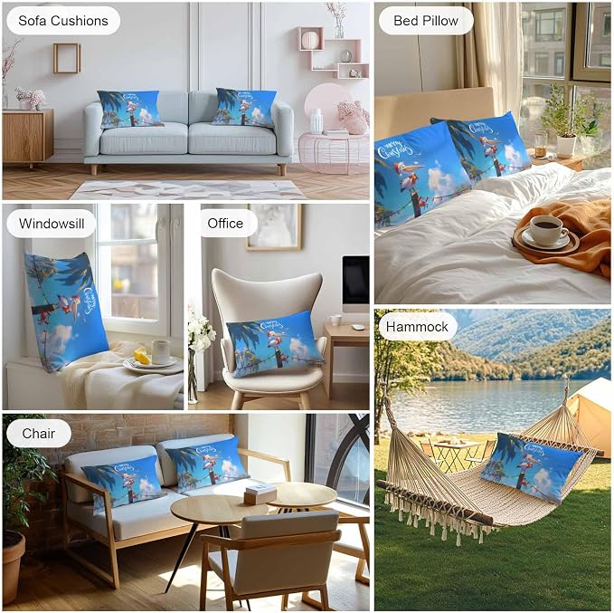 Vandarllin Christmas Outdoor Throw Pillows Covers 20x12 inch Set of 2 Waterproof Pelican Crab Decorative Zippered Cushion Covers for Patio Furniture, Palm Trees Beach Blue Sky Lumbar Pillowcases