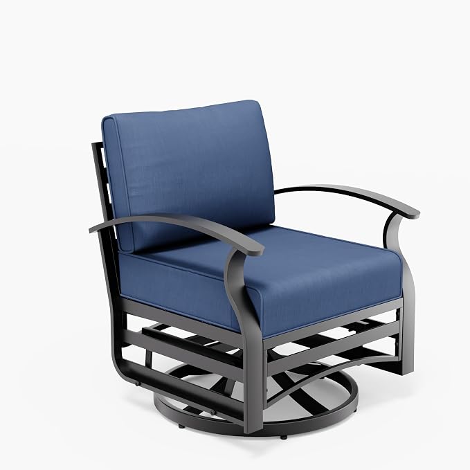 Outdoor Patio Furniture Set, 2 Piece Aluminum Patio Swivel Rocker Chairs, Aluminum Outdoor Bistro Set with Overstuffed Washable Cushions, Outdoor Furniture Set for Porch, Balcony, Deck, Navy