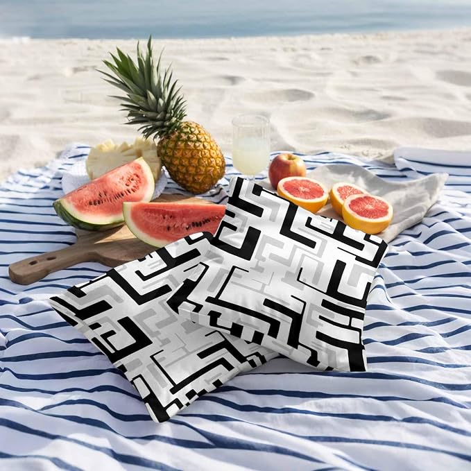Vandarllin Outdoor Throw Pillows Covers 18x18 inch Set of 2 Waterproof Black Geometric Stripes Decorative Zippered Cushion Covers for Patio Furniture, Modern Abstract Lines Lumbar Pillowcases