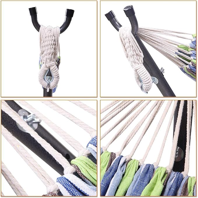 103 Inch Portable Hammock with Stand Included, Heavy Duty Steel Frame with Comfortable Polyester Striped Swing Bed, Carrying Bag for Patio, Garden, Backyard, Indoor & Outdoor (Style B)