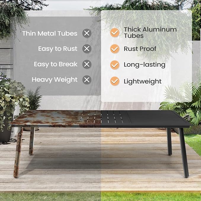 Pellebant 9-piece Outdoor Dining Set for 6-8 - Weather-Resistant Patio Dining Furniture Set, 94" Aluminum Outdoor Table with Umbrella Hole, Wicker Chairs with Cushion for Deck, Porch, Backyard, Gray