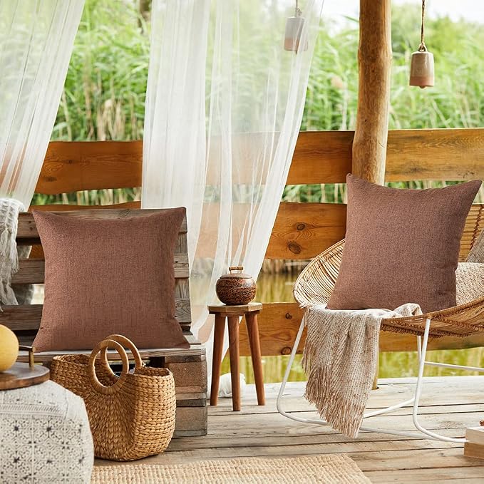 OTOSTAR Set of 2 Waterproof Outdoor Throw Pillow Covers 18x18 Inch Garden Patio Decorative Pillow Cases Square Outdoor Pillows Pillow Covers Cushion Case for Couch Tent Sofa Chairs Home Decor (Brown)