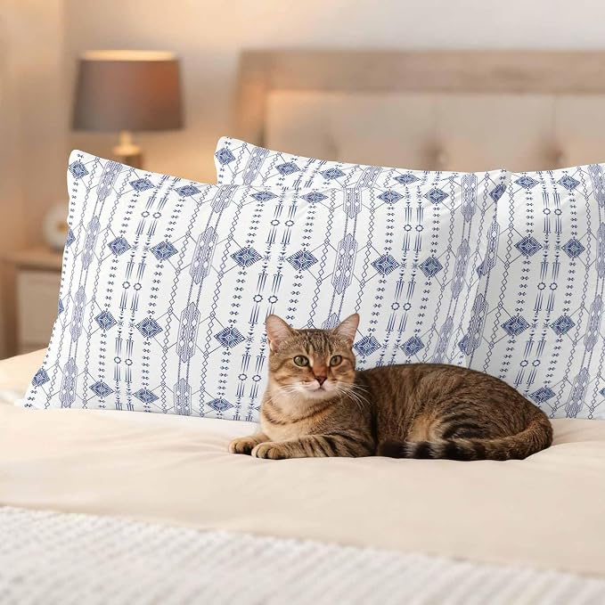 Outdoor Waterproof Pillow Covers Ikat Ethnic Seamless Decorative Throw Pillow Protectors,Indian Tribal Texture on White Pillowcase Cushion Cases for Patio Sofa Garden Couch,20x12in,Pack of 2