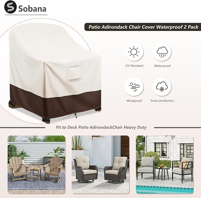 Patio Adirondack Chair Cover 2 Pack, 35W x 37D x 36H inches Waterproof Heavy Duty Outdoor Chair Covers,Adirondack Chair Covers for Outdoor Chair, Beige