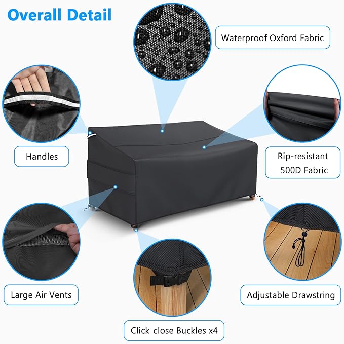 Gasadar Waterproof Outdoor Sofa Cover, 3-Seater Outdoor Loveseat Cover, 79" L×37" D×35" H, Heavy Duty 600D, Black