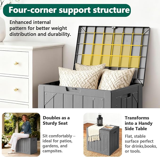 30 Gallon Outdoor Storage Box, Waterproof Resin Deck Box Organizer for Patio Cushion Storage, Lockable Outside Container for Garden Tools