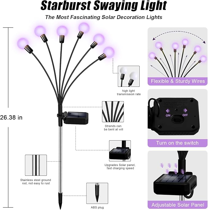 NBQQ Solar Lights Outdoor Waterproof 2 Pack of 12 LEDs Unique Gifts Women | Purple Swaying Solar Lights Outdoor for Yard Pathway Patio, Swaying Lawn Decor as Gardening Gifts for Women Holiday