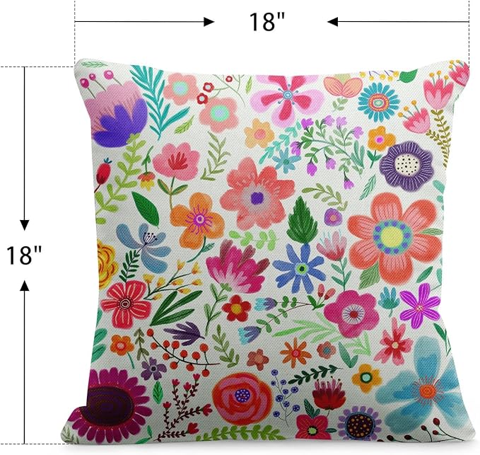 Flower Summer Outdoor Waterproof Throw Pillow Covers 18 x 18 Inch Set of 2, Floral Pink Pillowcase Square Cushion Case, Farmhouse Garden Decorative Pillows for Couch Beach Patio