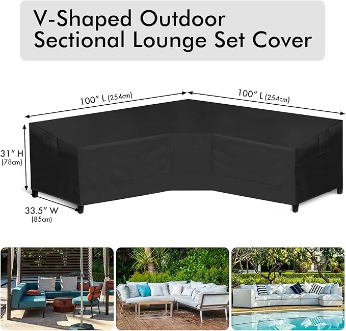 WLEAFJ Patio Waterproof Sectional Couch, Heavy Duty Outdoor Furniture Cover, Lawn Patio Cover with Air Vent, 100" L x 33.5" D x 31" H, Black
