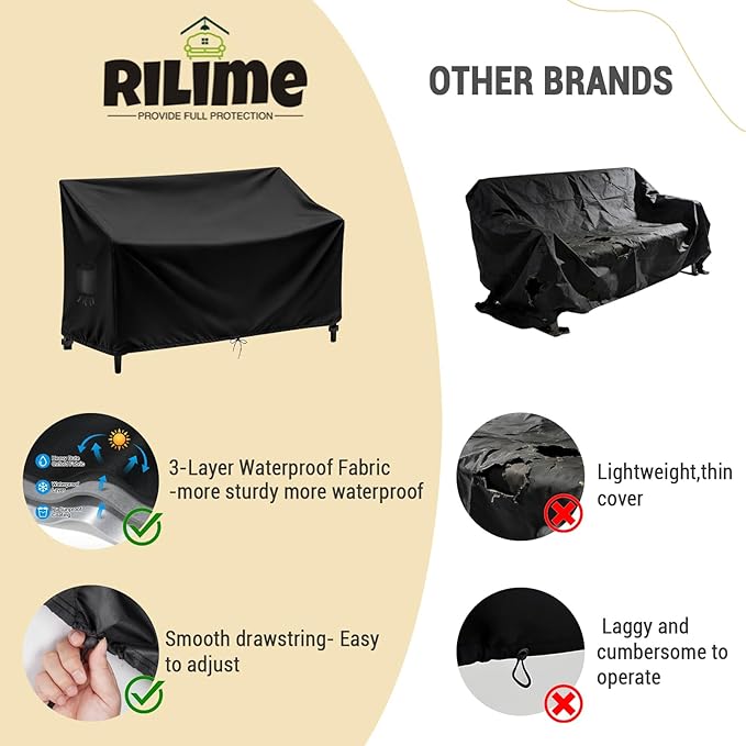 Outdoor Couch Cover Waterproof, Outdoor Sofa/Loveseat/Patio Furniture Cover - 88"W x 35"D x 35"H