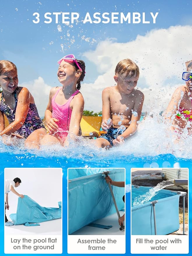 Above Ground Pool 15FT x 7FT Rectangle Swimming Pool with 1765 Gal Capacity, Easy Set Up, Outdoor Backyard Pools for Family, Adults